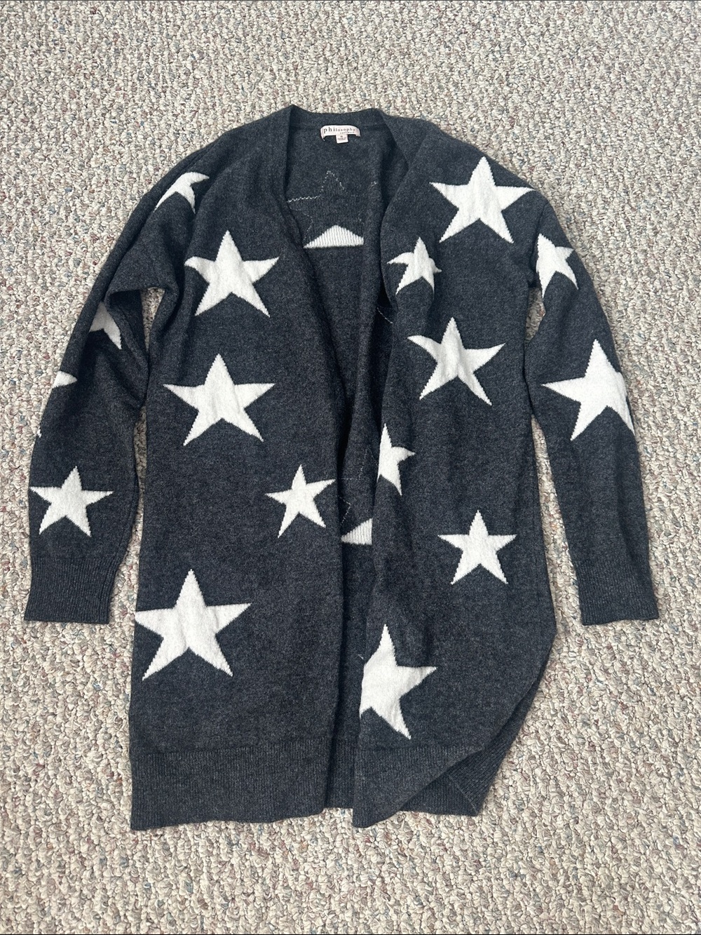 Philosophy Charcoal and White Star Open-Front Cardigan